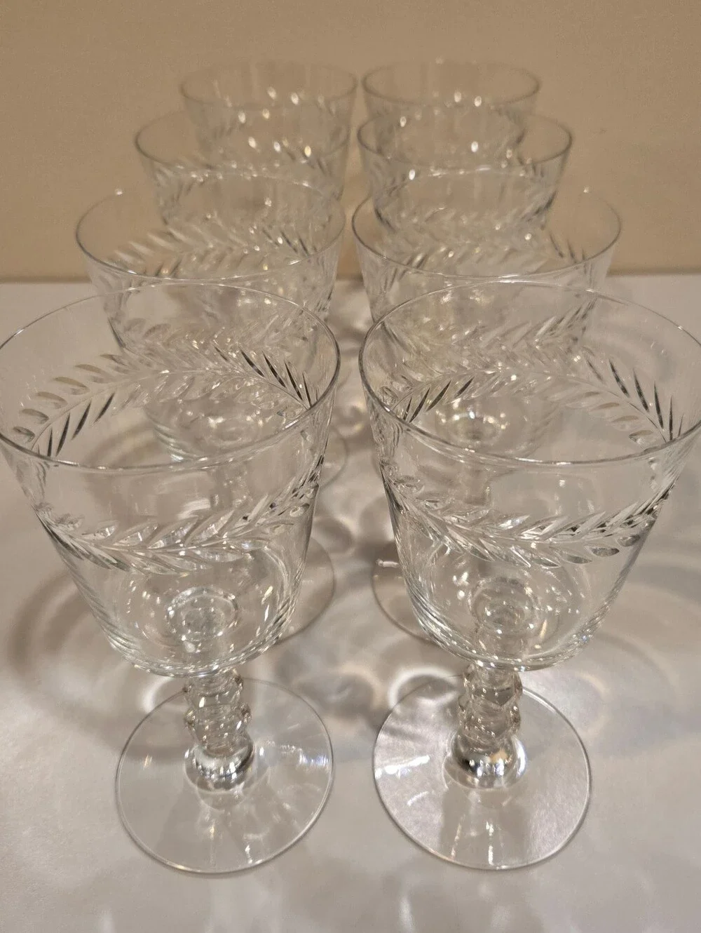 Vintage Tiffin-Franciscan Crystal 10oz Wine Goblets In Woodstock Pattern X 8